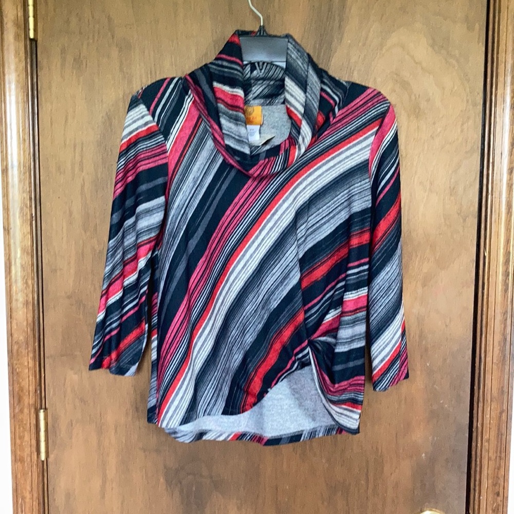 Ruby Rd top abstract stripes print pullover top casual office PS petite S